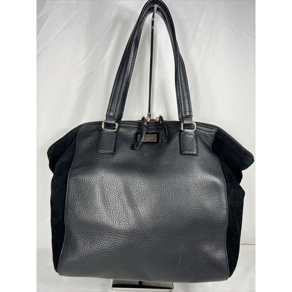 KATE SPADE Magnolia Park Ollie Satchel Black Suede Pebbled Leather WKRU2736